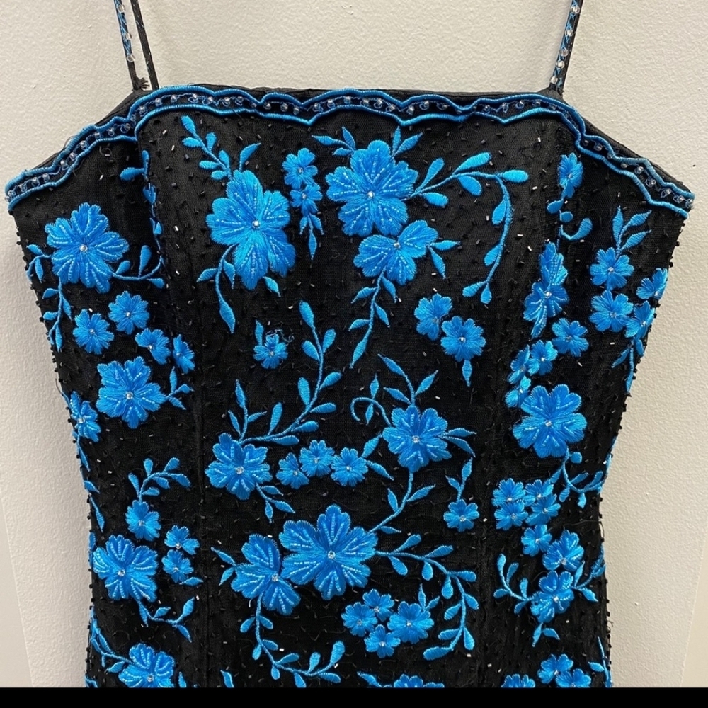 Jovani Black Gown with Blue Embroidery